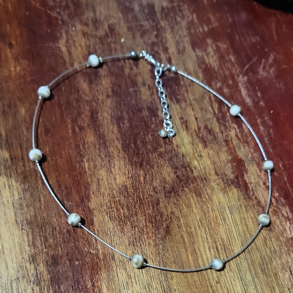 Elegant Silver & Stone Bead Necklace 16" with 2" extension